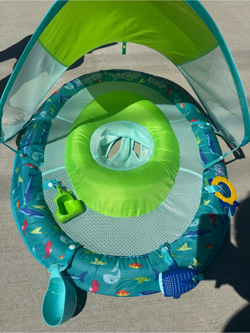 Bright Teal and Lime Infant Swim Float with Sun Canopy